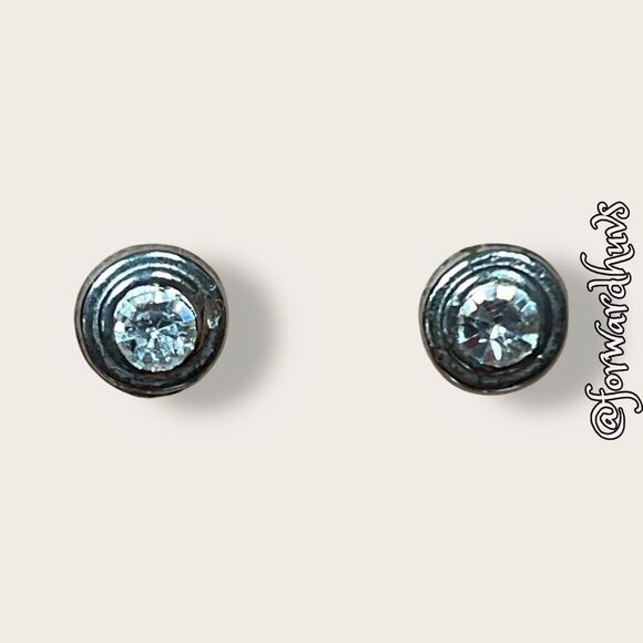 Bundle Sale 3 for $15 | Silver-Tone Stud Earrings with Rhinestone Center - Picture 7 of 9